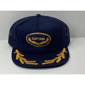 Captain Trucker Hat Adjustable Navy Blue Gold Embroidered Leaf Design